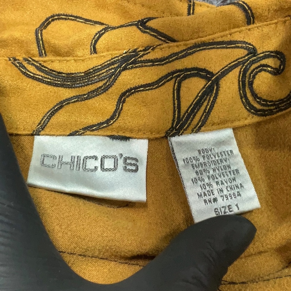 Chico's Mustard Brown Abstract Print Button-Down Shirt - Picture 5 of 5